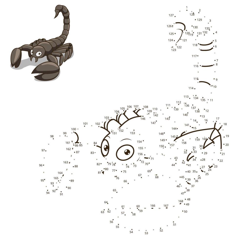 Connect the dots to draw the animal educational game for children scorpion illustration vector