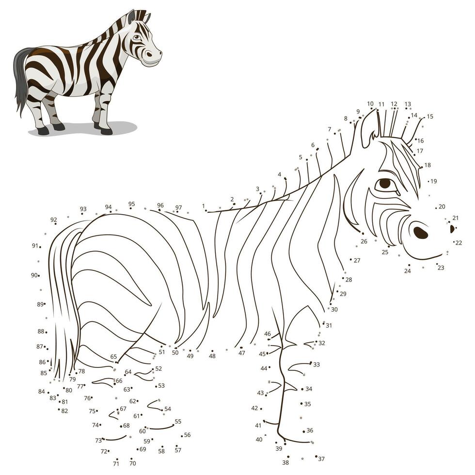 Connect the dots to draw the animal educational game for children zebra illustration vector
