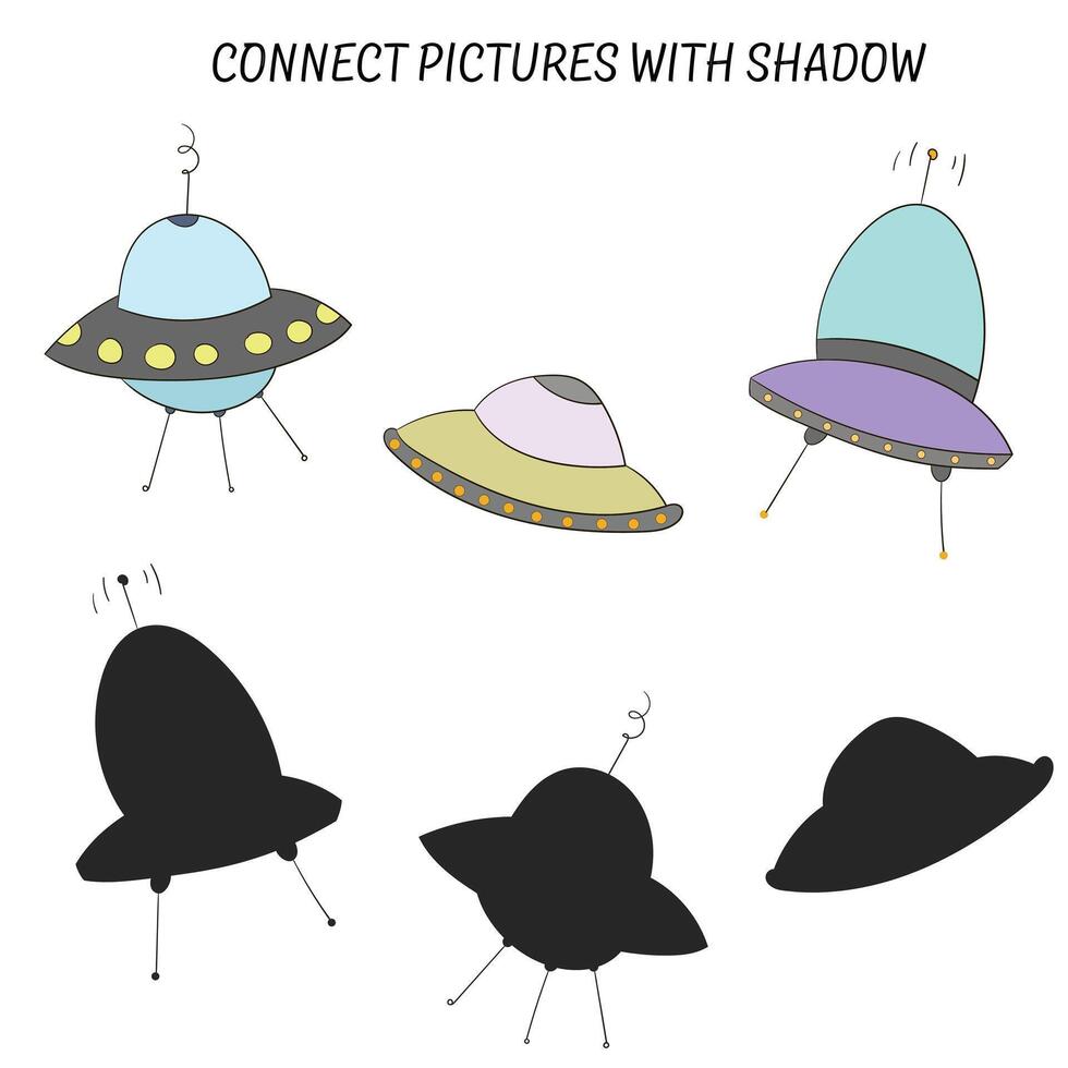 Educational game for child connect with shadow cartoon doodle hand drawn illustration vector
