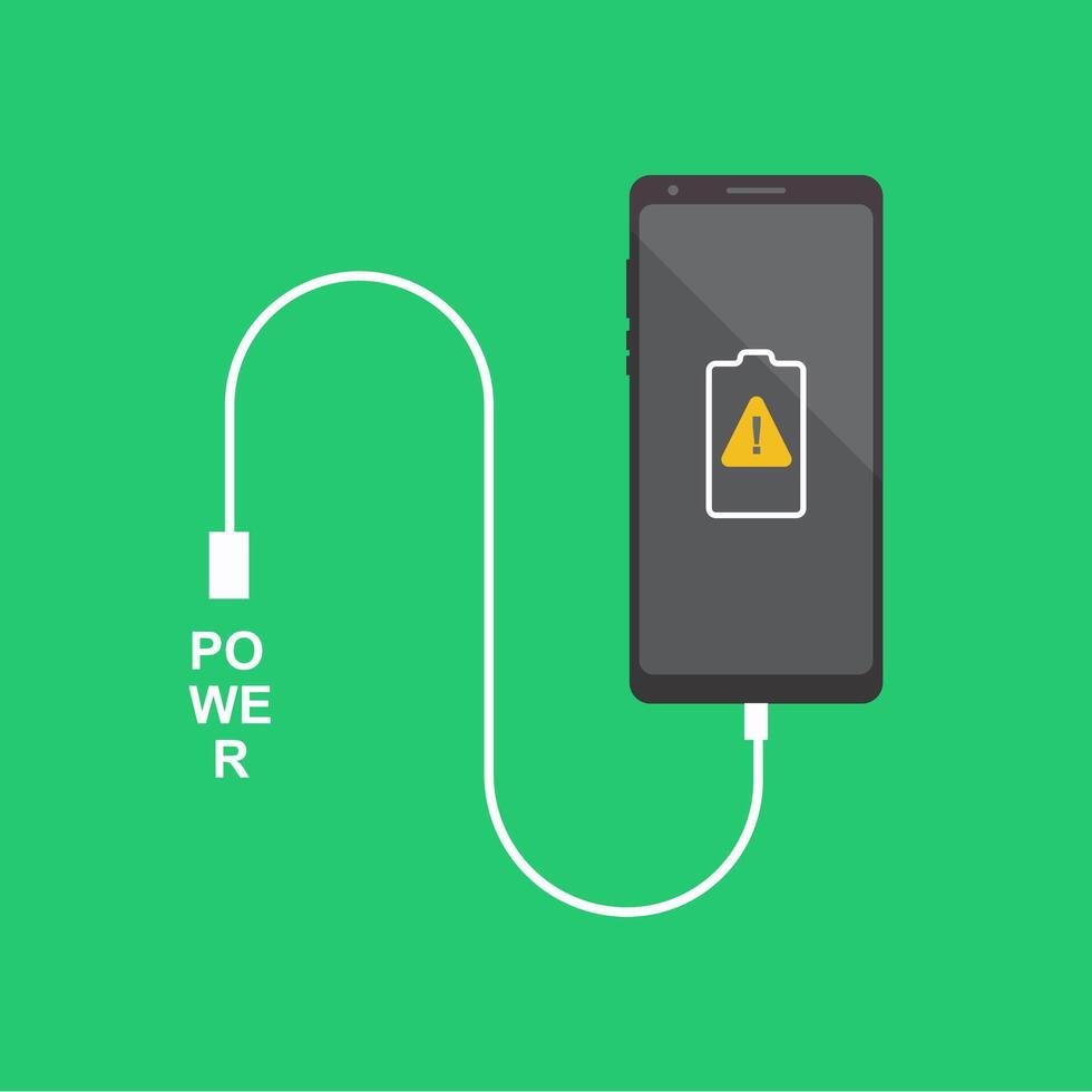 Flat illustration smartphone need power, charging vector