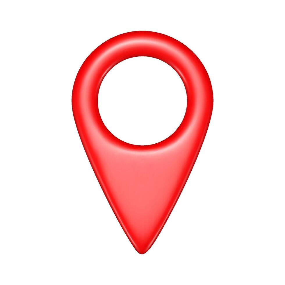Realistic 3d red geolocation map pin icon front view illustration isolated on white background. vector
