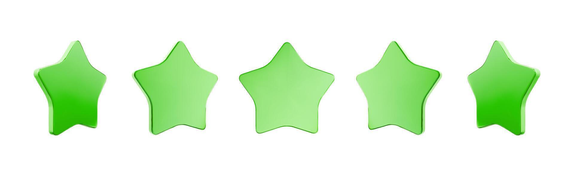 Five green stars on a white background for rating or review concept. vector