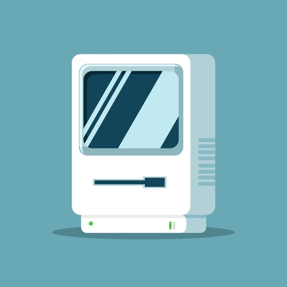 Flat illustration old computer style, old school style, desktop version vector