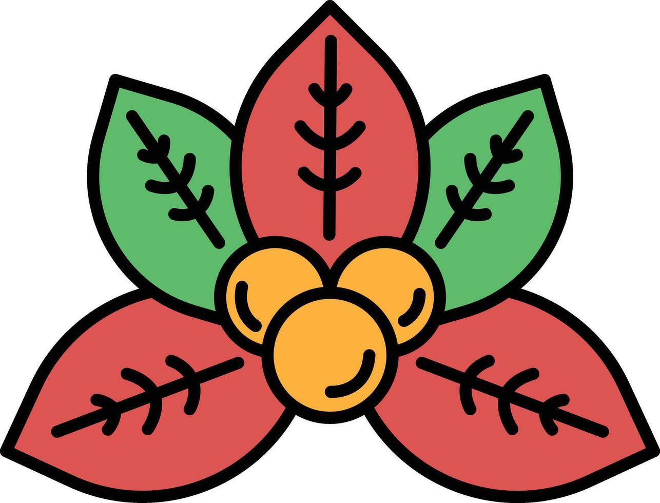 A red and green leafy plant with three small yellow berries on top vector
