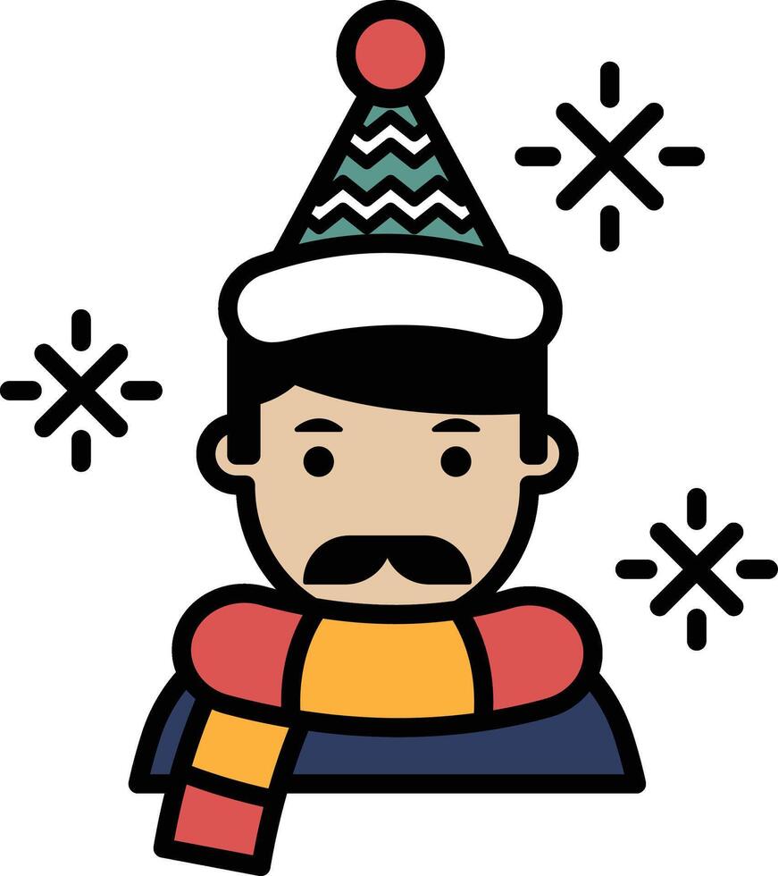 A man wearing a hat and scarf with a mustache vector