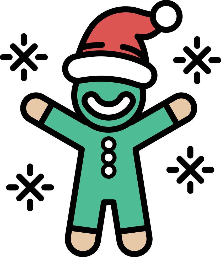 A green gingerbread man with a red hat and a white snowflake on his hat vector