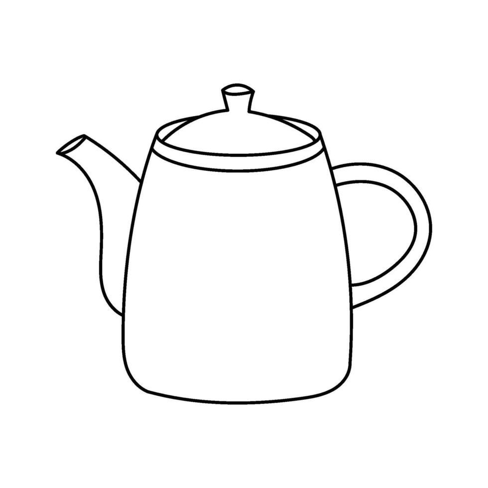 Simple line drawing of a classic teapot icon. Black Outline illustration isolated on white background. vector