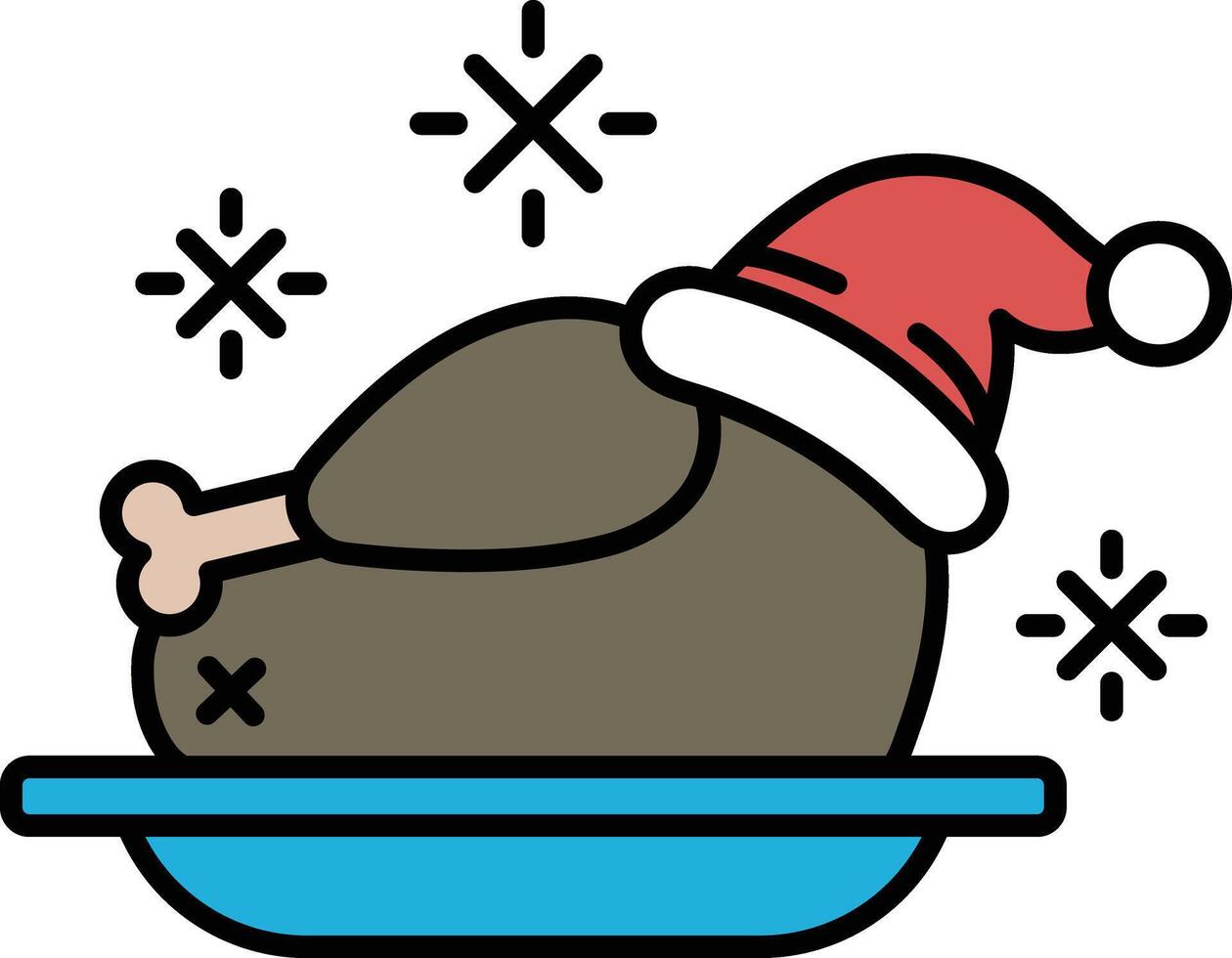 A cartoon turkey with a red hat and a white snowflake on its head vector