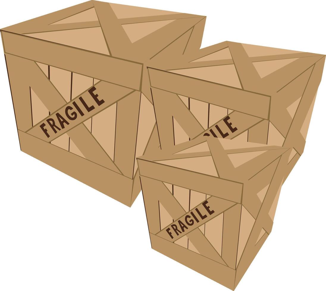 Three boxes with the word fragile written on them vector