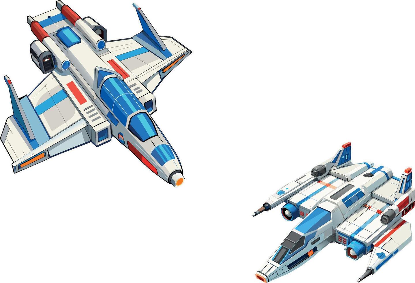 Two futuristic spaceships flying in formation, exploring the galaxy vector