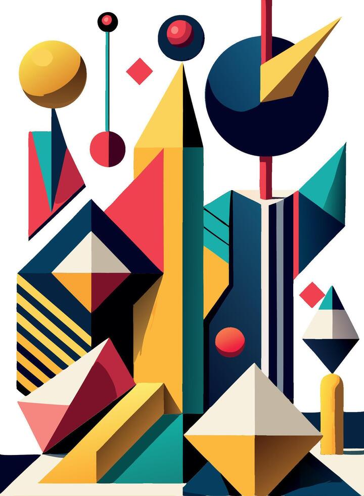 Abstract composition featuring geometric shapes creating three dimensional illusion vector