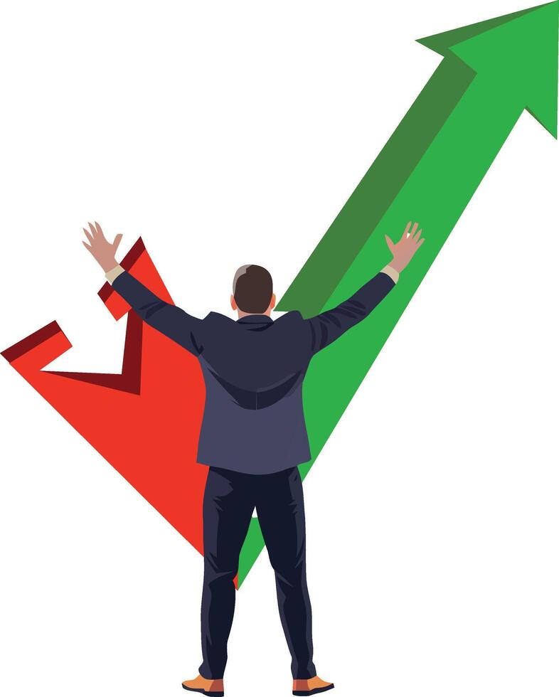 Businessman standing on top of arrow vector
