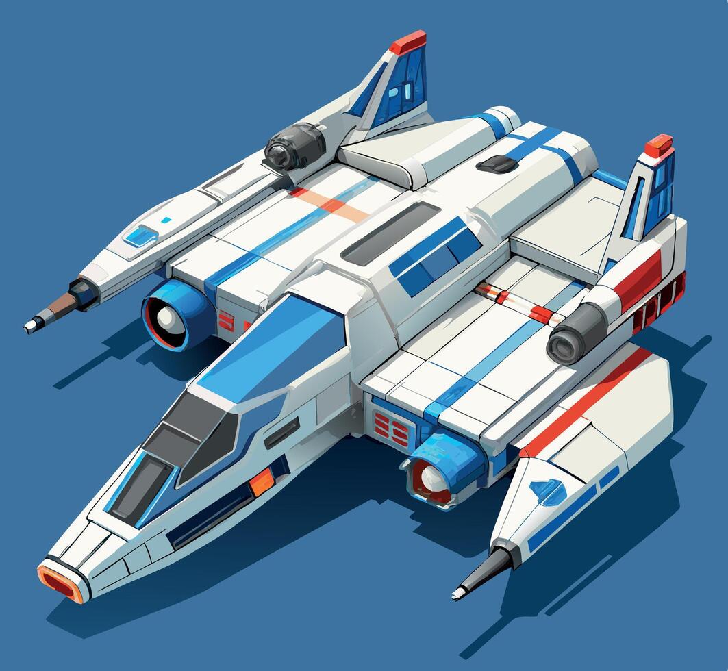 Futuristic spaceship hovering in dark blue space vector