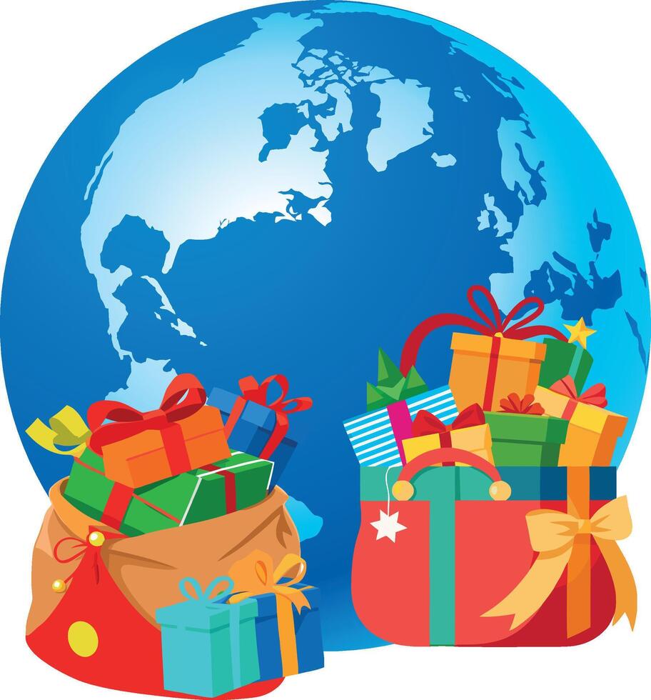 Christmas gifts on the earth vector