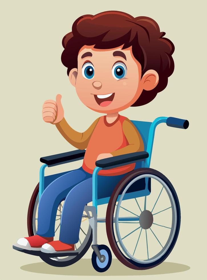 Smiling handicapped boy in wheelchair giving thumbs up vector