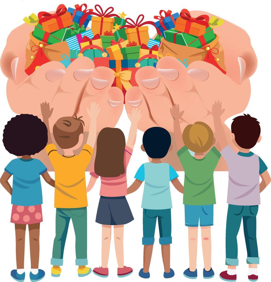Children holding presents in their hands vector