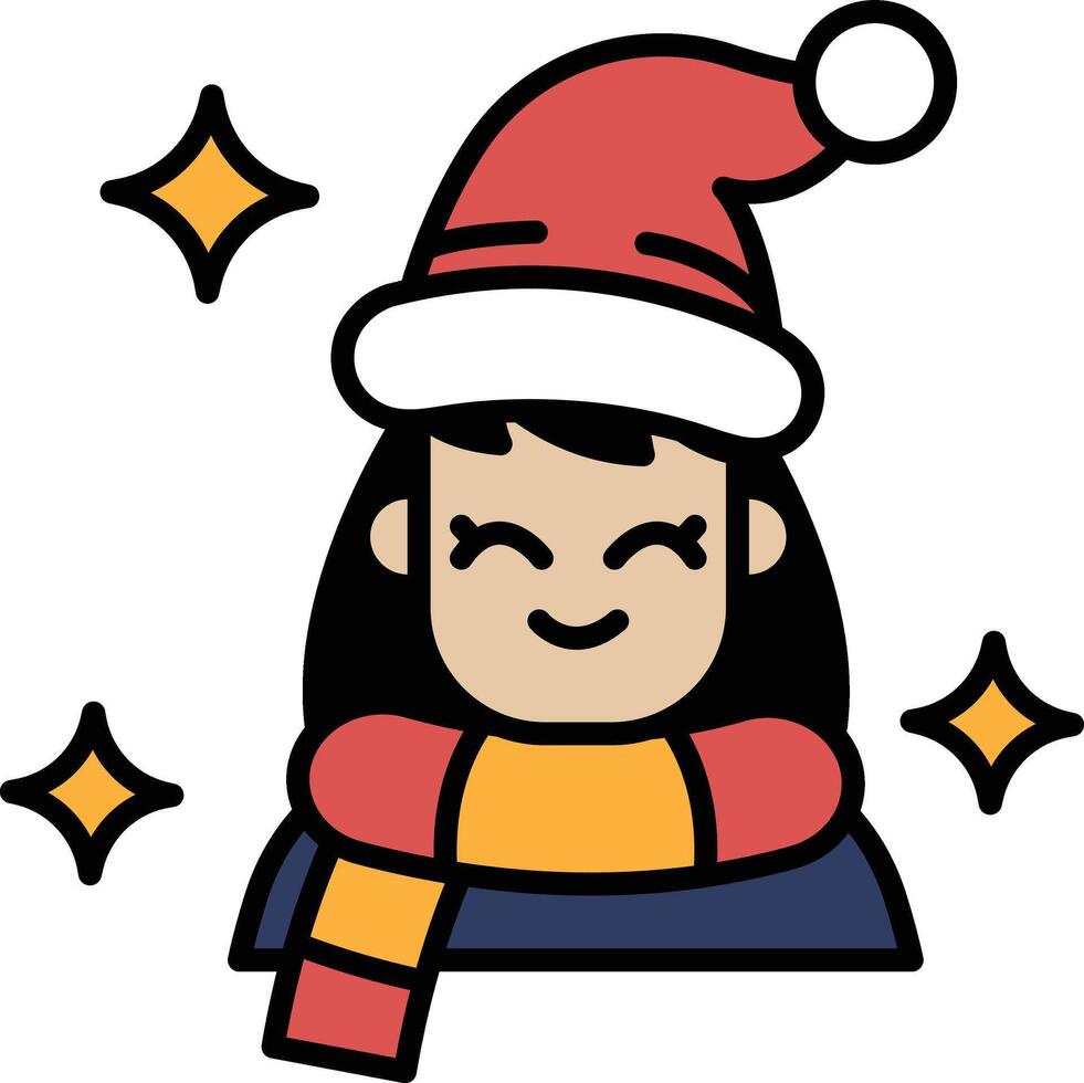 A cartoon girl with a red hat and a red scarf is smiling vector