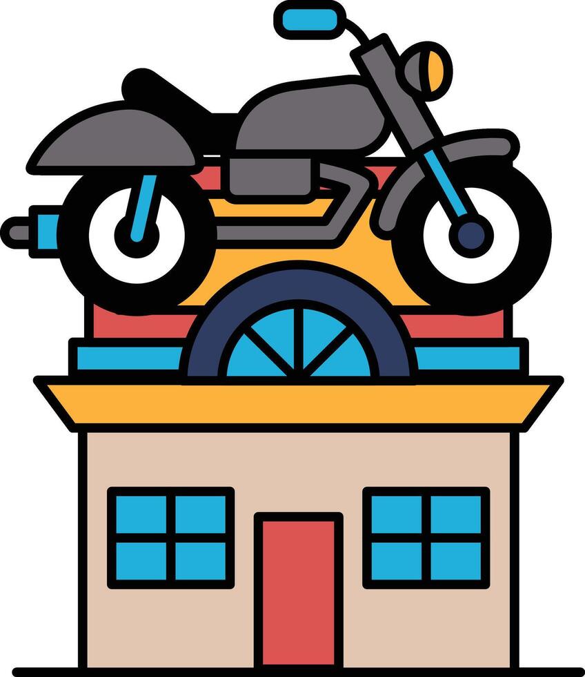 A building with a motorcycle on top of it vector