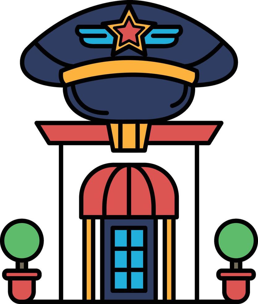 A blue and red building with a red roof and a blue hat on top vector