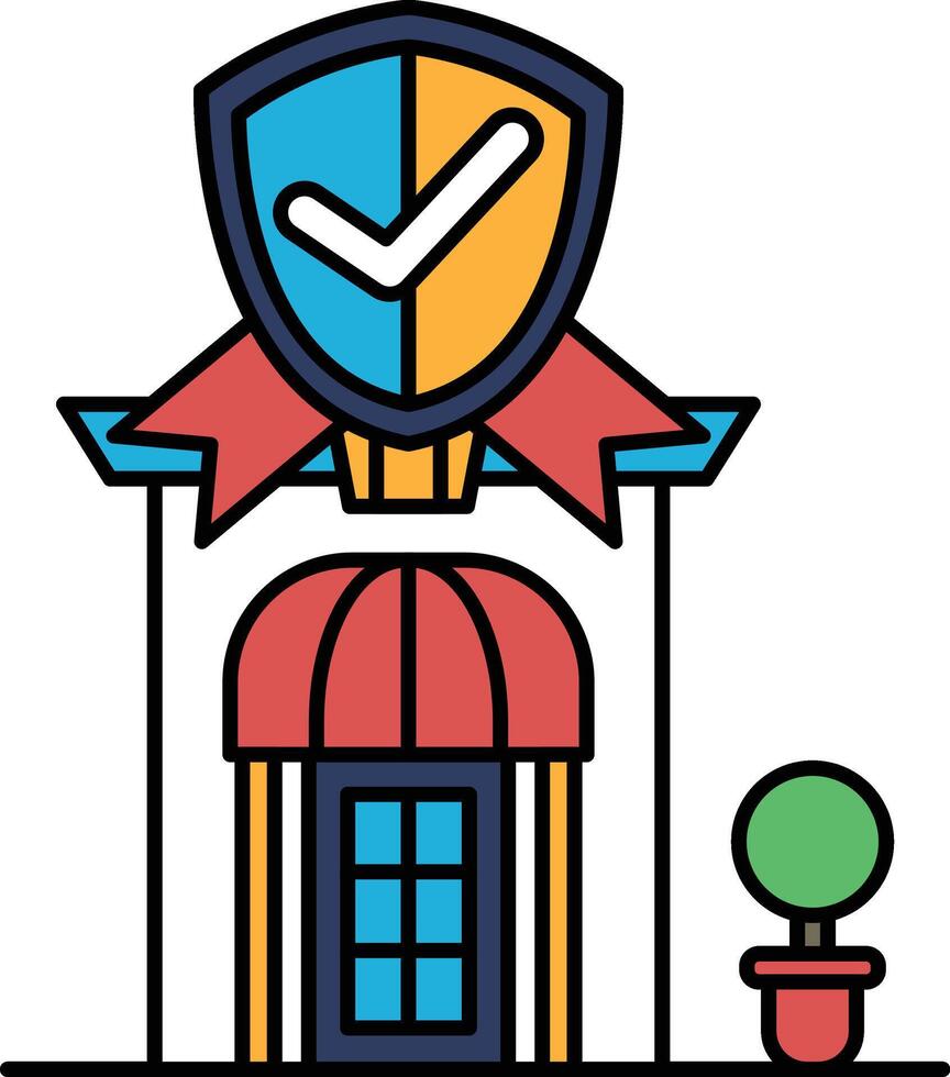 A building with a red and blue shield on top of it vector
