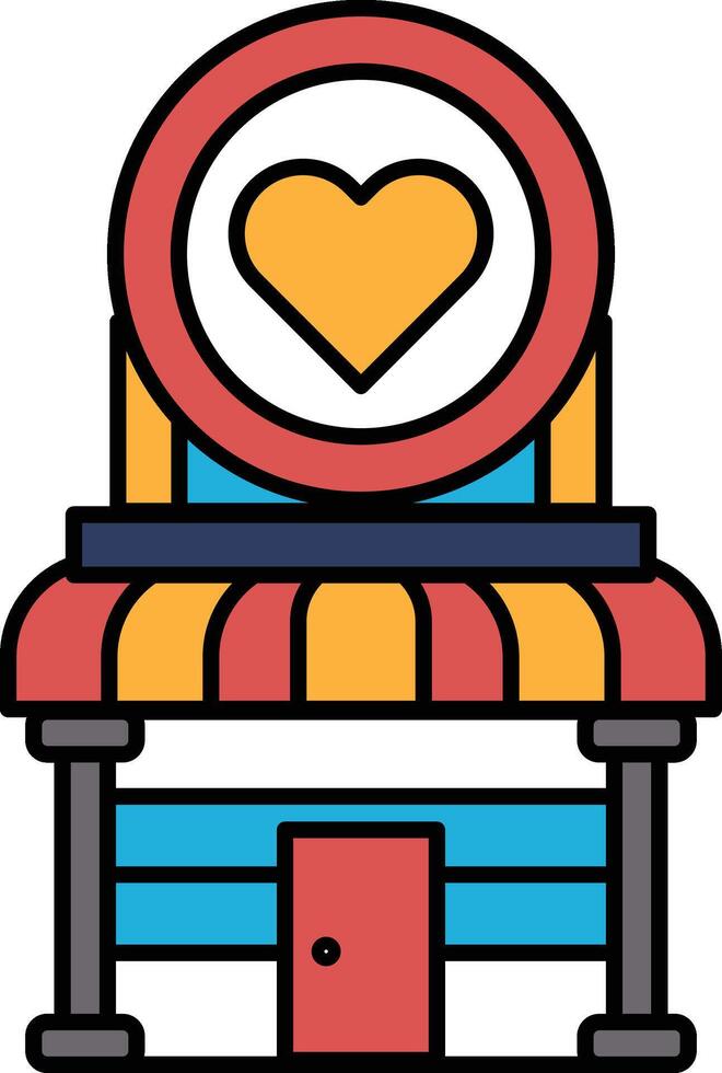 A red and yellow building with a heart on it vector