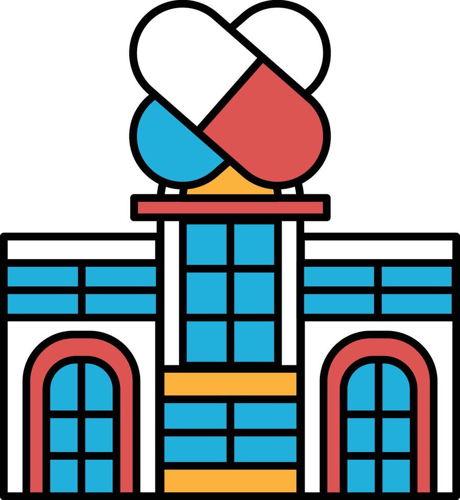 A colorful building with a red and white pill on top vector
