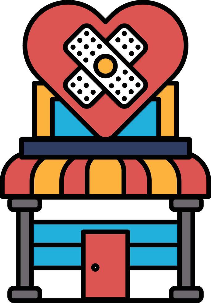 A cartoon drawing of a building with a red door and a heart on it vector