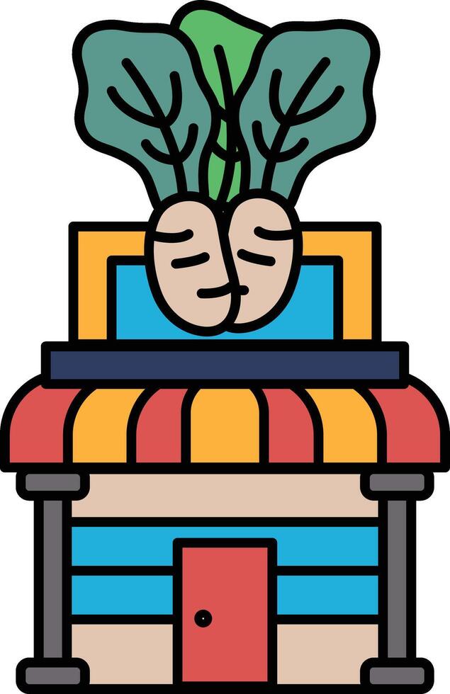 A cartoon drawing of a building with a green plant on top of it vector