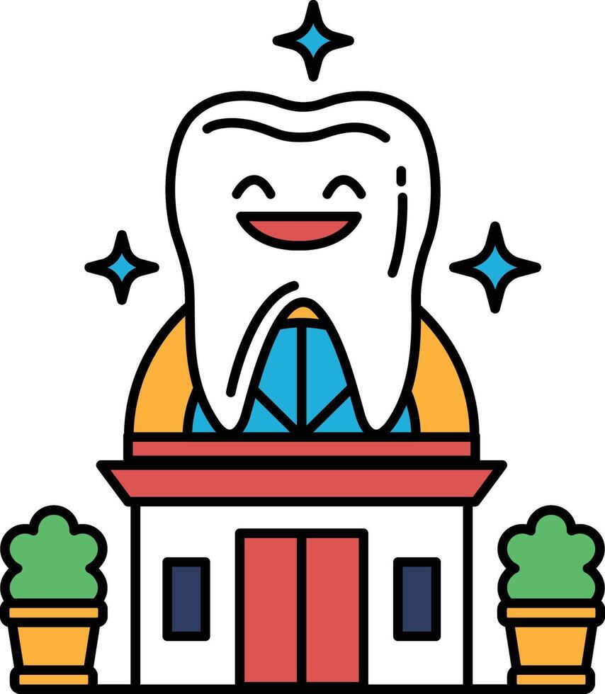 A smiling tooth is sitting on top of a building vector