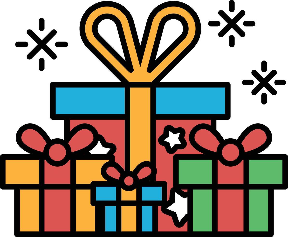 A stack of colorful boxes with a large orange bow on top vector
