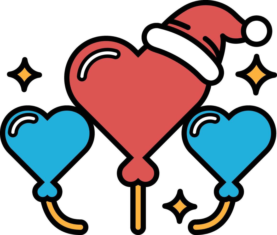 A cartoon drawing of a red heart with a blue balloon and a red hat on top vector