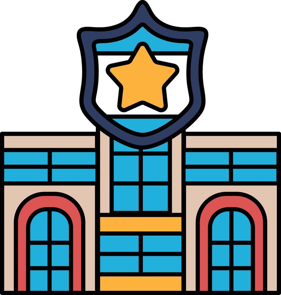A building with a blue and red roof and a blue and yellow star on top vector