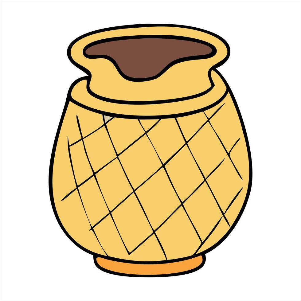 Clay pot standing on white background vector