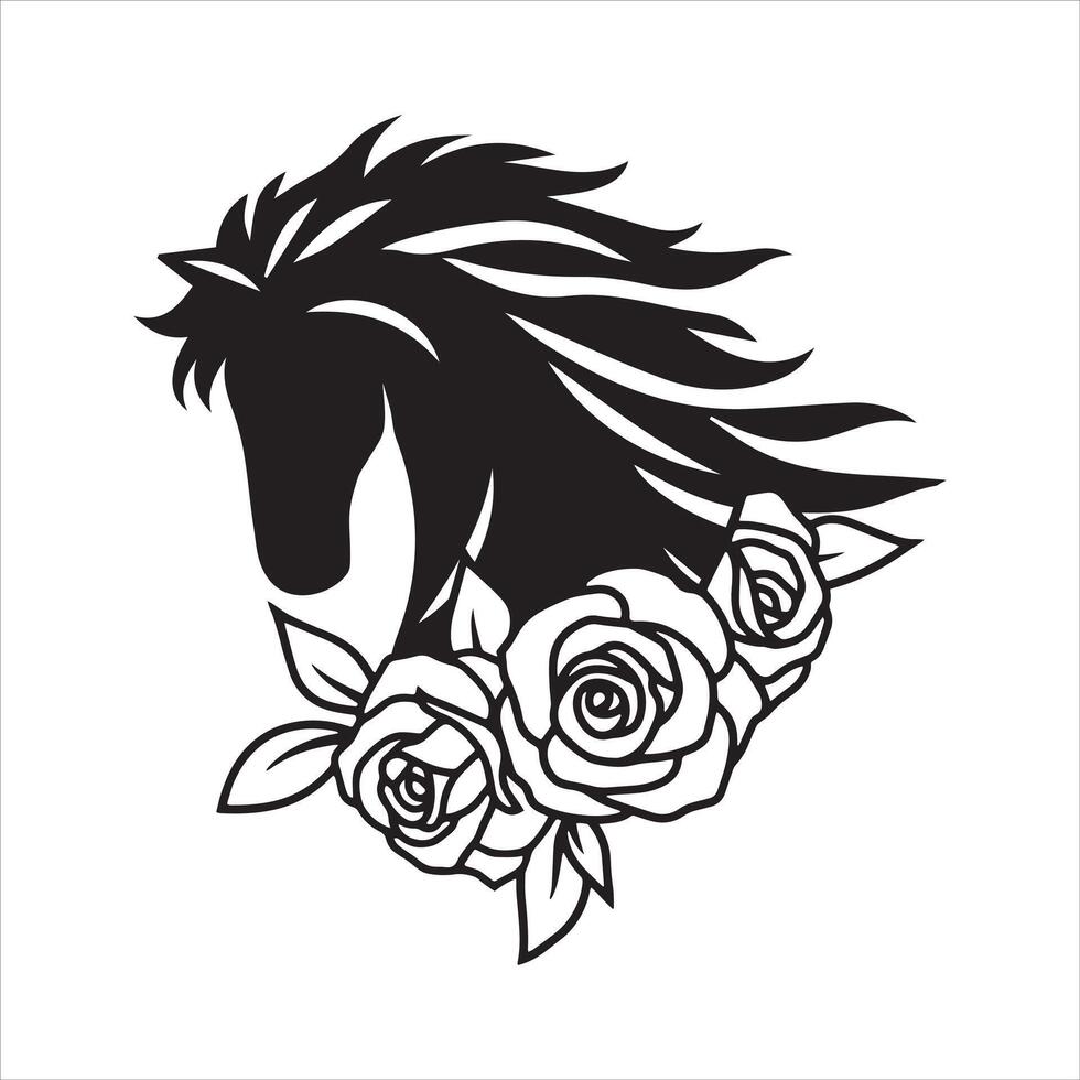 Ornate horse portrait in a floral wreath vector