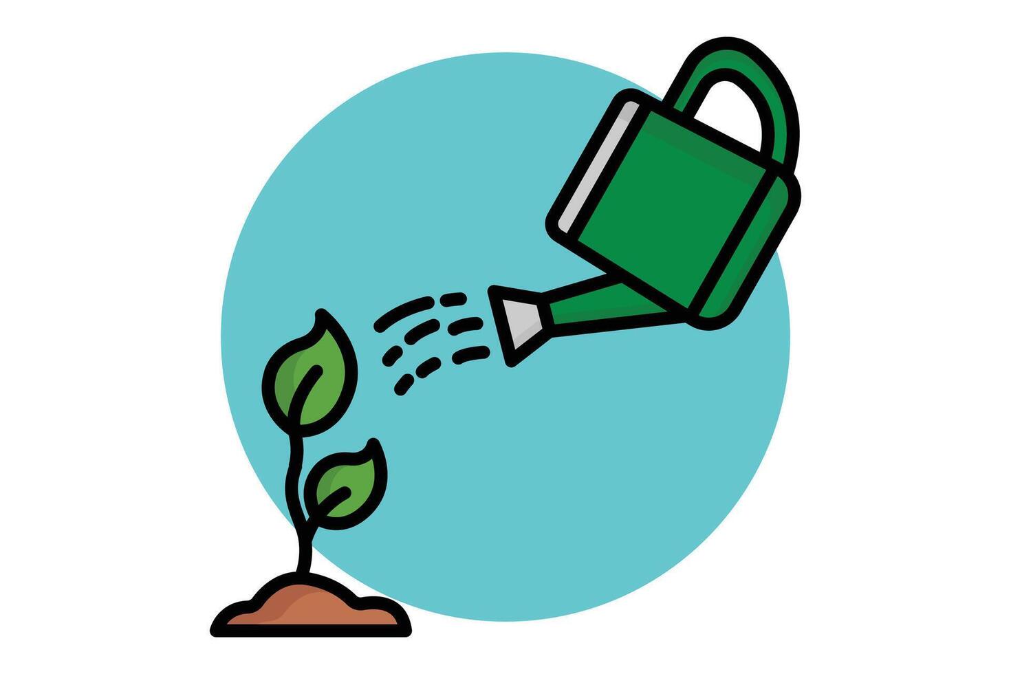 Watering icon. colored outline icon style. watering can with plant. icon related to gardening. nature elements illustration vector