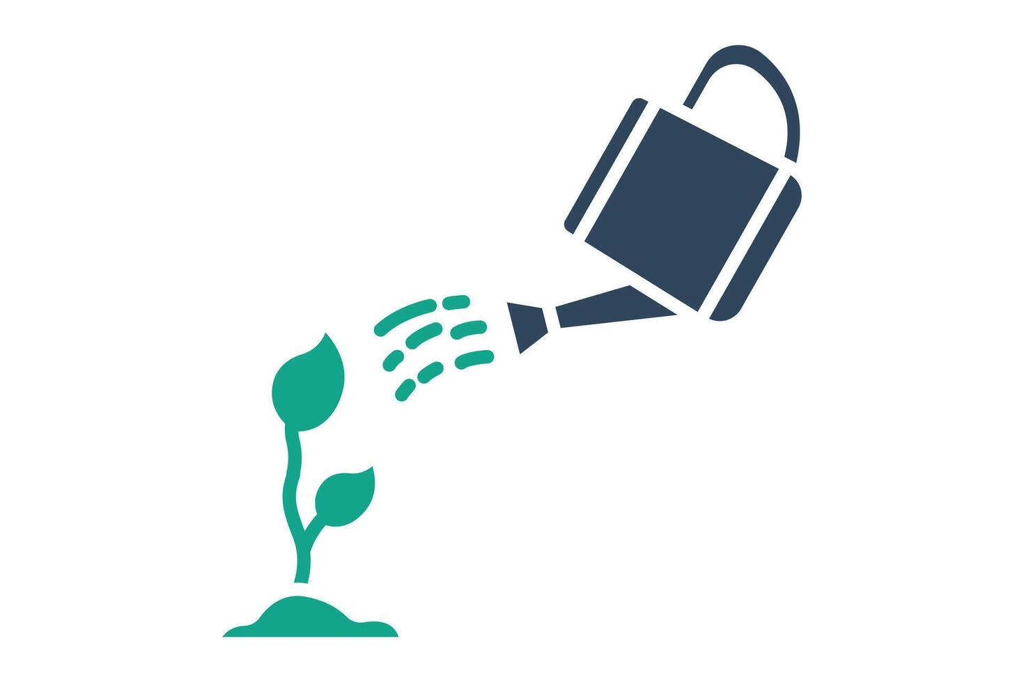 Watering icon. solid icon style. watering can with plant. icon related to gardening. nature elements illustration vector