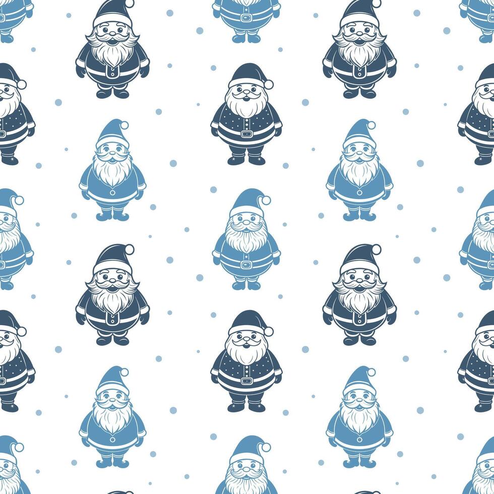 Winter seamless pattern with cute Santa Clauses in blue tones. Christmas background. Minimalist style, holiday design template vector