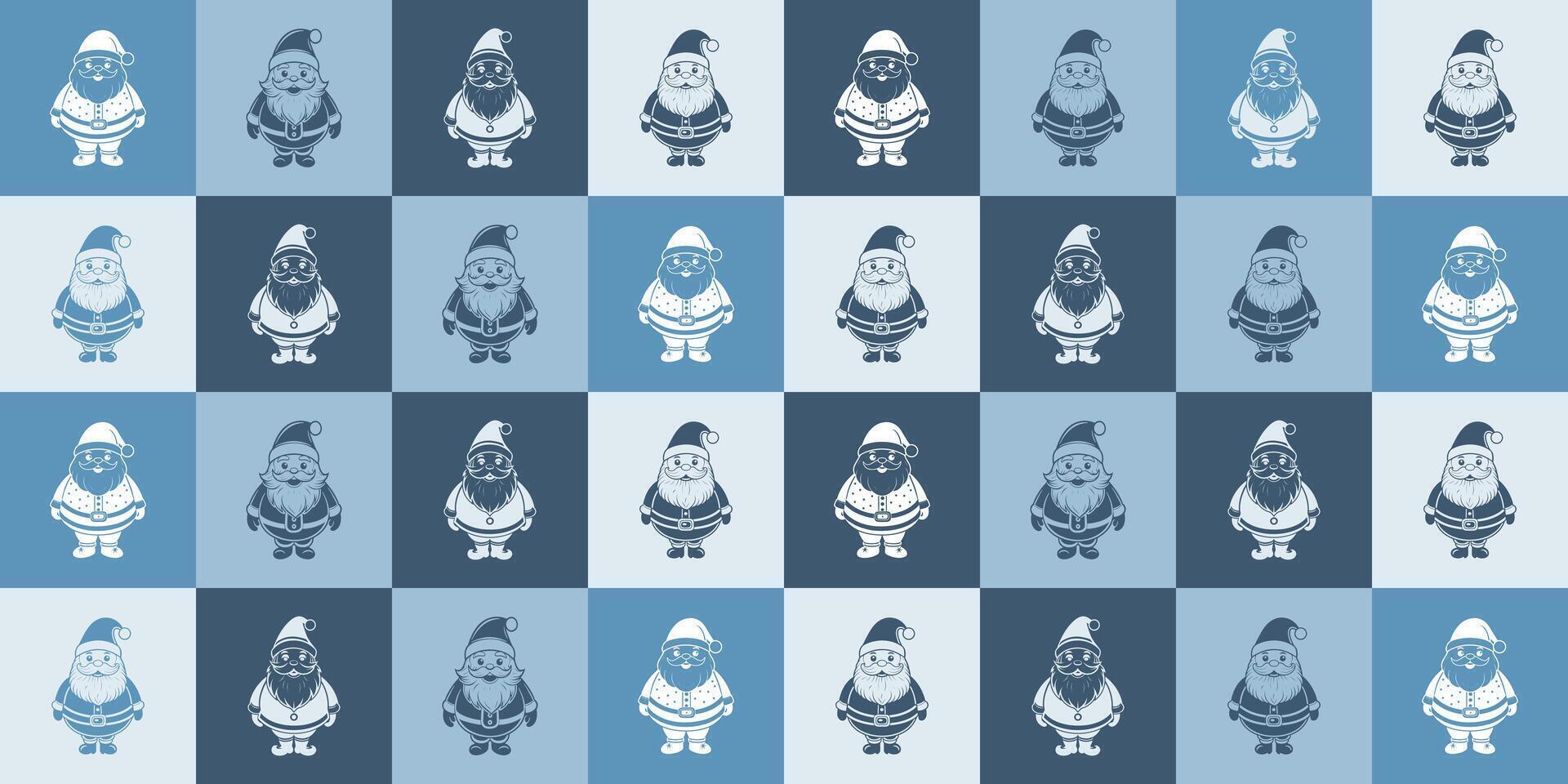 Winter seamless pattern with cute Santa Clauses in blue tones. Christmas geometric background. Minimalist style, holiday design template vector