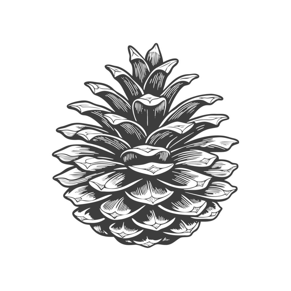 Drawn pine cone on white background. Fir cone. Symbol, vector
