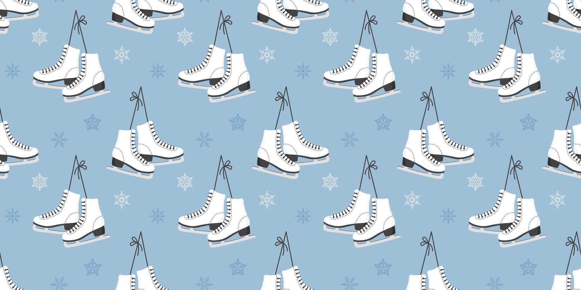 Winter seamless pattern with figure skates. Christmas background, holiday print vector