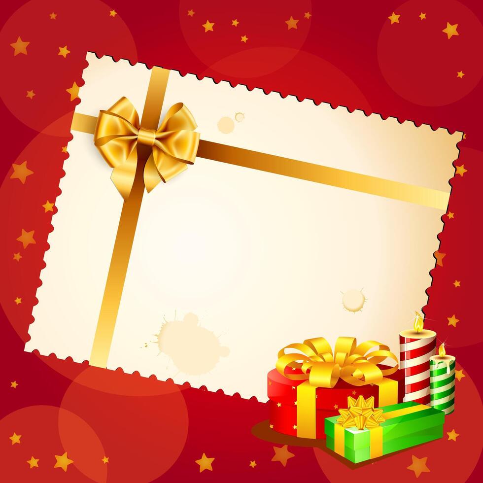 merry christmas background with golden ribbons , gifts invitation card vector