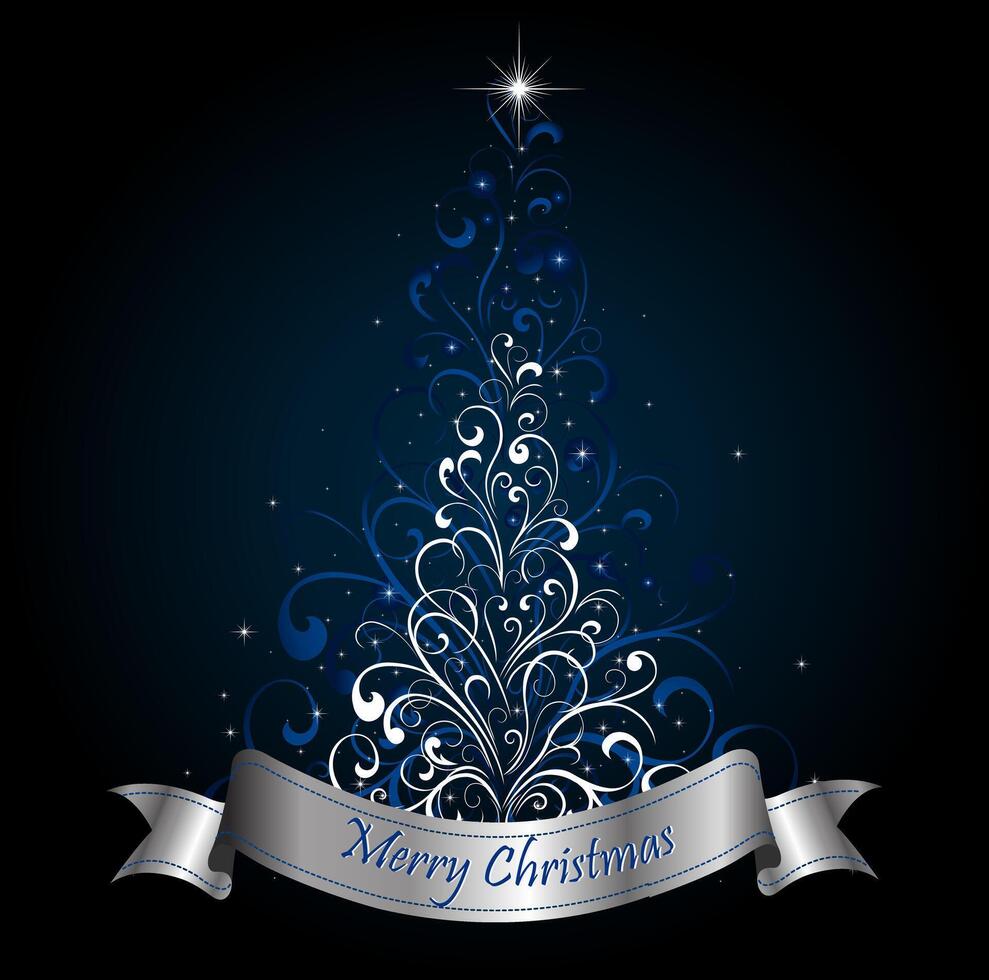 Silver christmas tree with blue background vector