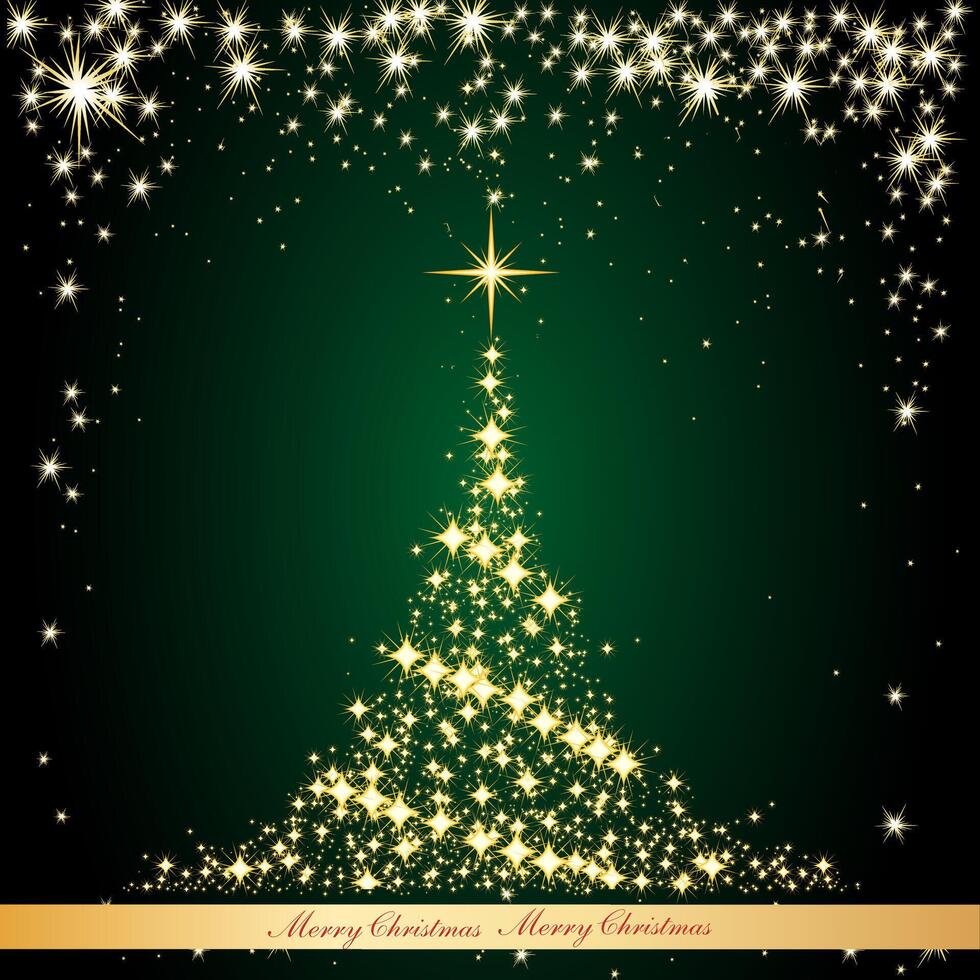 golden christmas tree, glitter gold particles effect magical shiny light dust vector