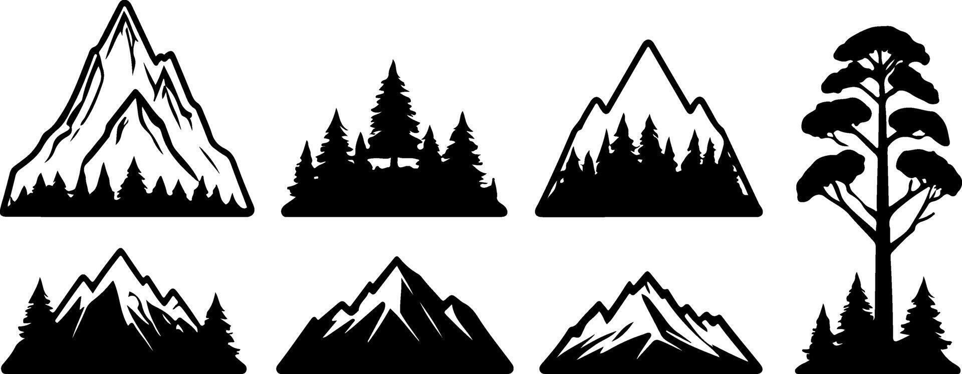 mountain silhouette set of trees, trees, mountains, and trees vector