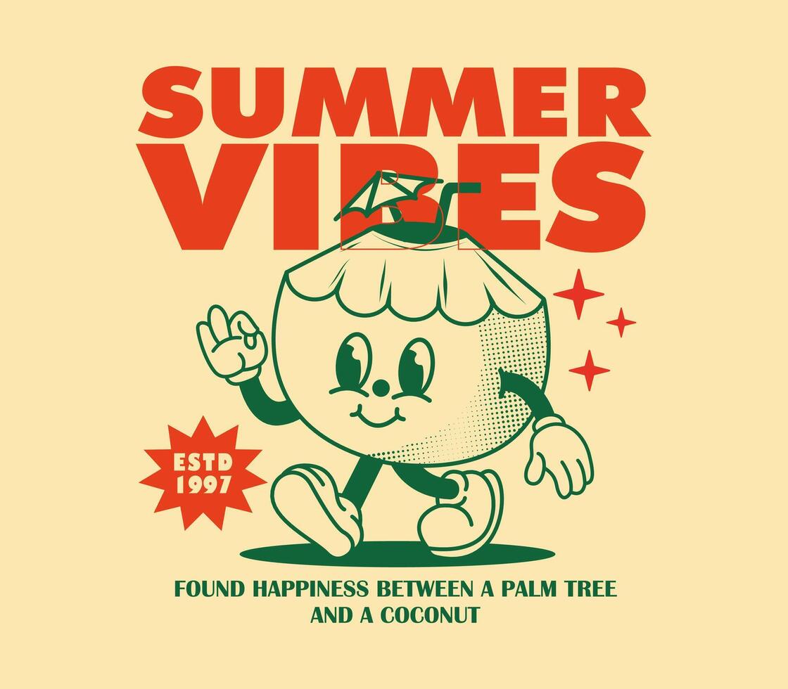 summer vibes coconut cartoon ... vector