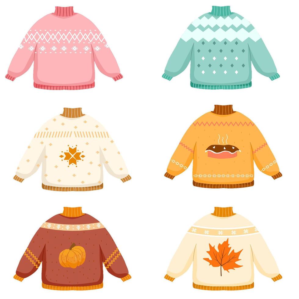 cozy warm kintted sweater collection vector