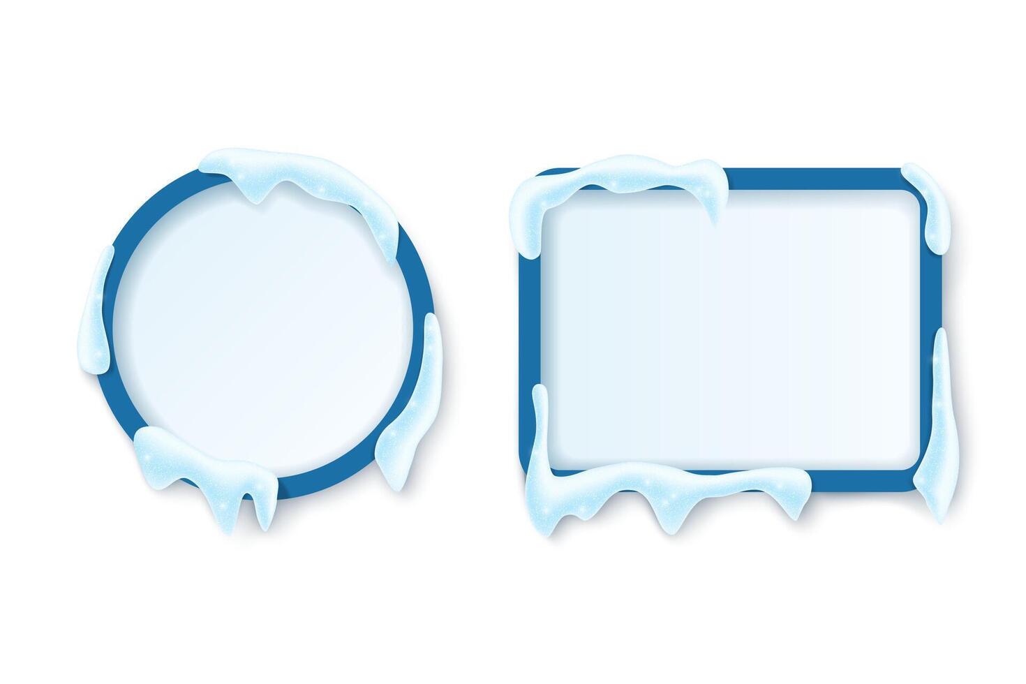 Round and rectangular winter snow frames. vector