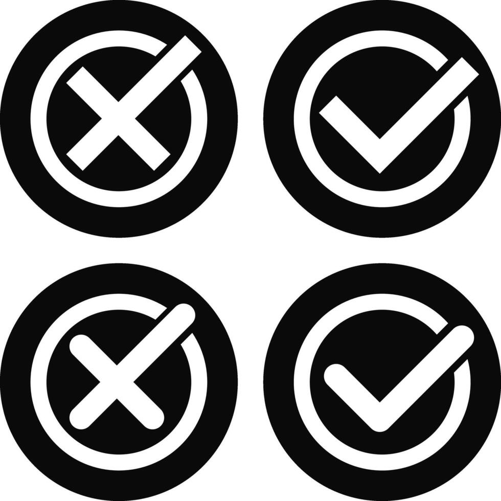 Approved and rejected icon. Checkmark and cross mark sign vector