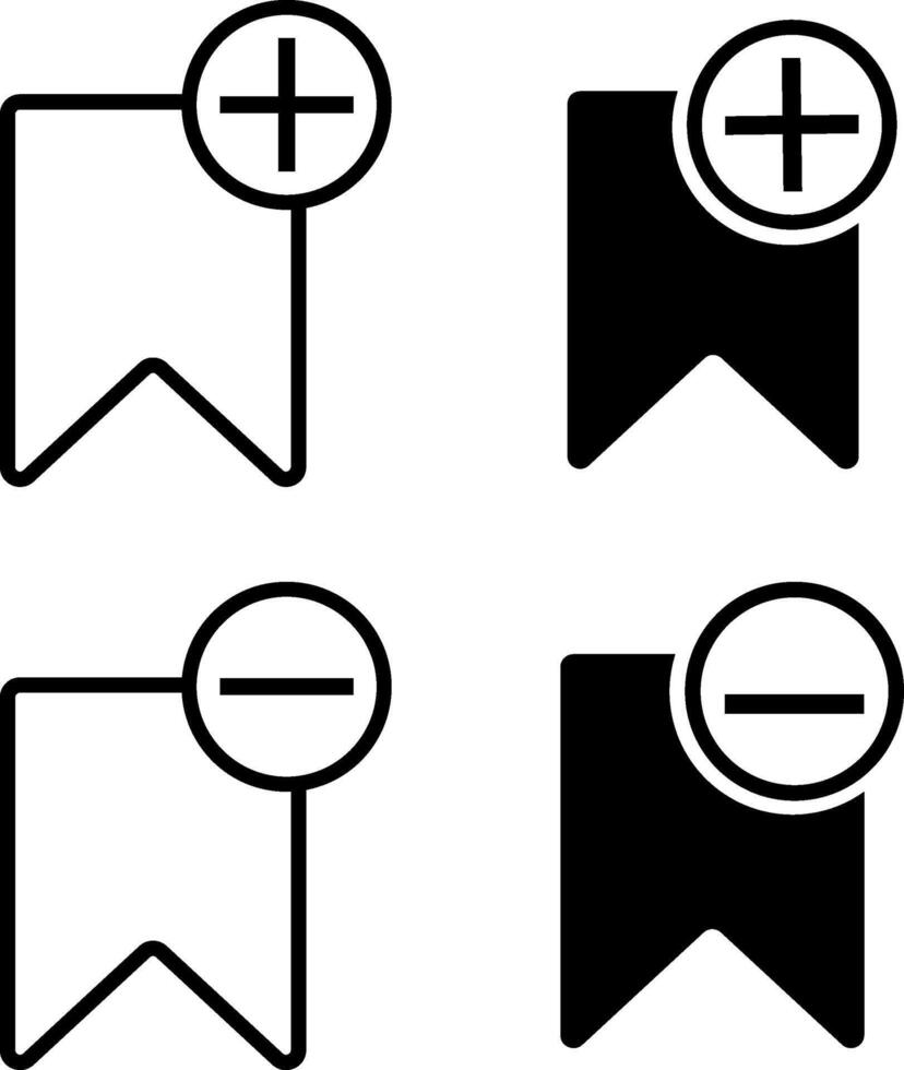 Add and remove bookmark icon set collection. Save sign collection. unsaved icons symbol vector
