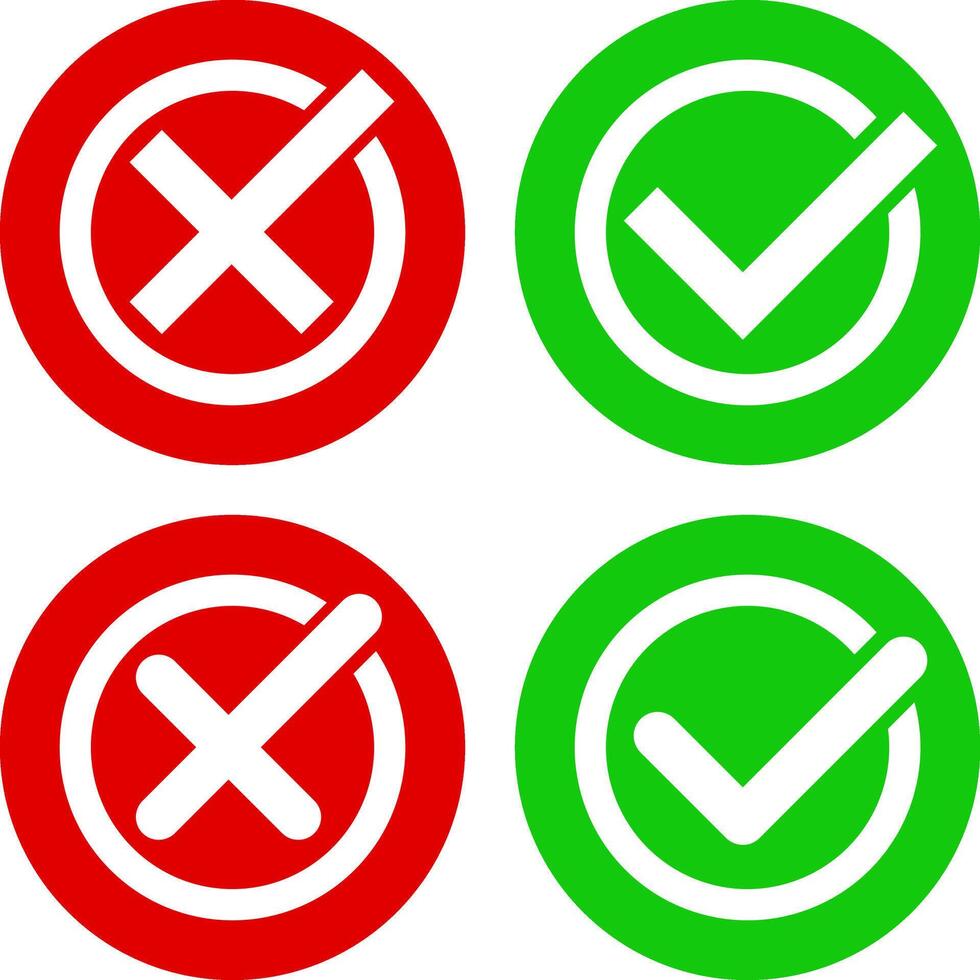 Approved and rejected icon. Checkmark and cross mark sign vector
